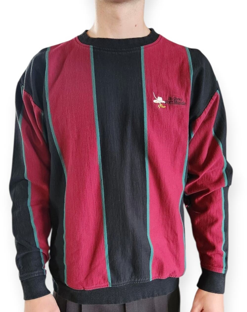 Vintage Divots Golf Made USA Burgundy Red Striped Pullover Sweatshirt Men Medium